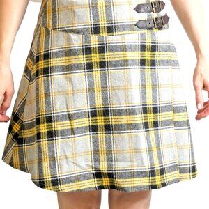 Monsoon Fusion Plaid Skirt Size 6 Brown Yellow Mini Wrap Scottish Kilt NWT
